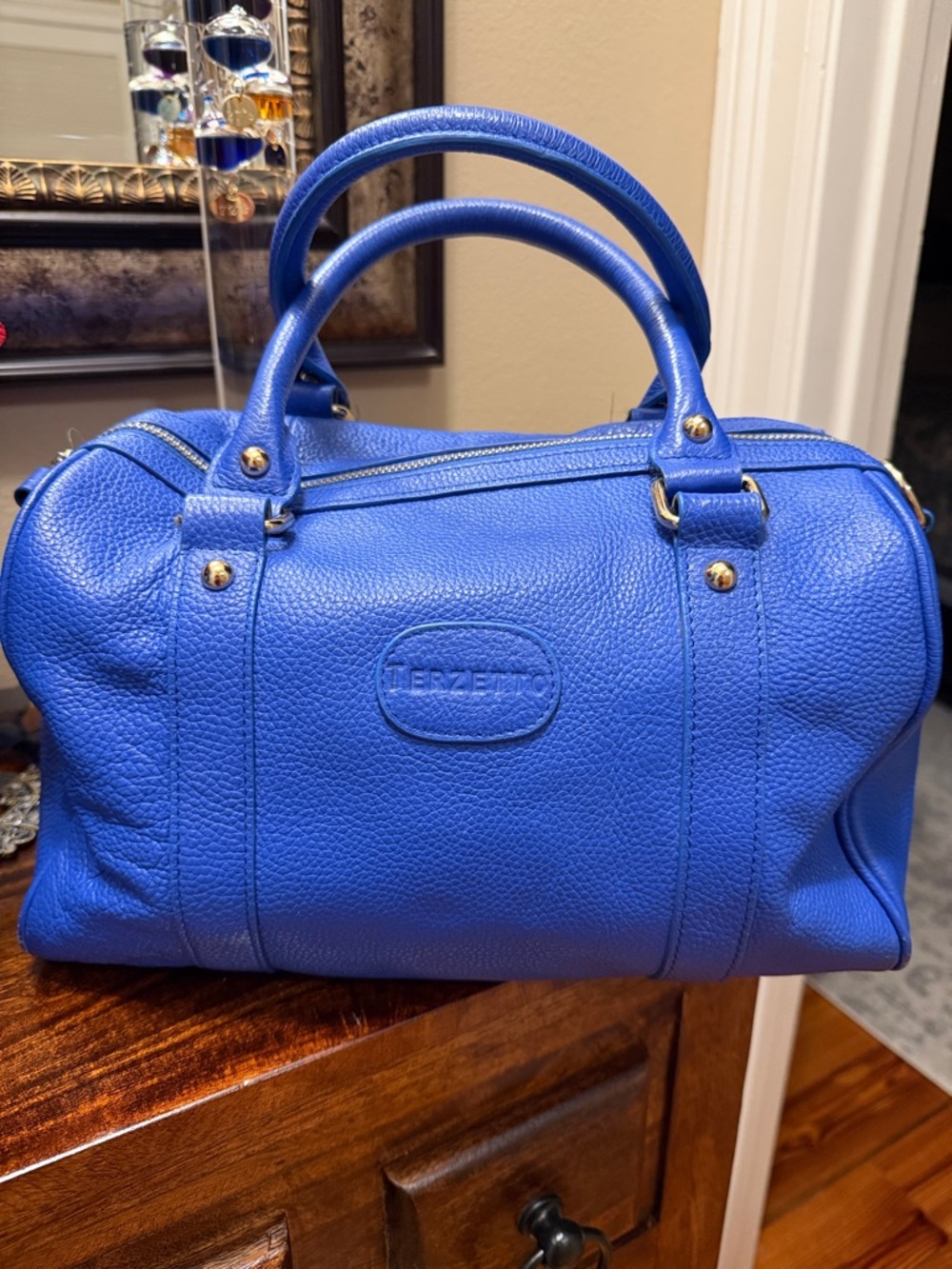 Terzetto Cobalt Blue Pebbled Leather Satchel, Used